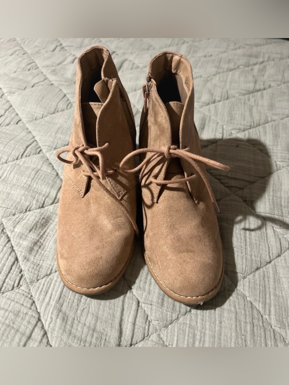 Suede Lace-Up Ankle Boots in Tan